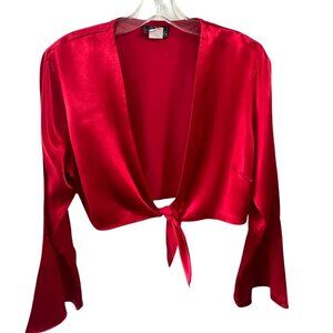 Vintage Y2K Eye Candy Red Silky Cropped Tie Front Bolero Top